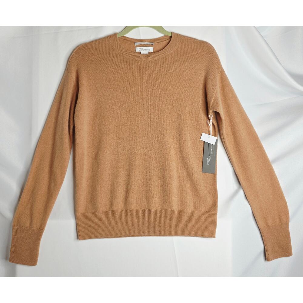 Nordstrom Signature‎ NWT XXS Camel Beige 100%  cashmere Roundneck Sweater Luxury